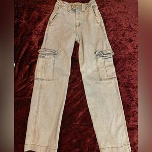 High Waisted Flap Pocket Cargo Jeans